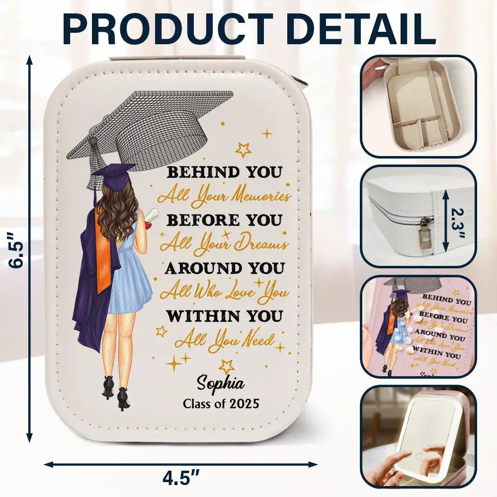 Graduation - Behind You All Memories - Personalized Makeup Box With LED Mirror