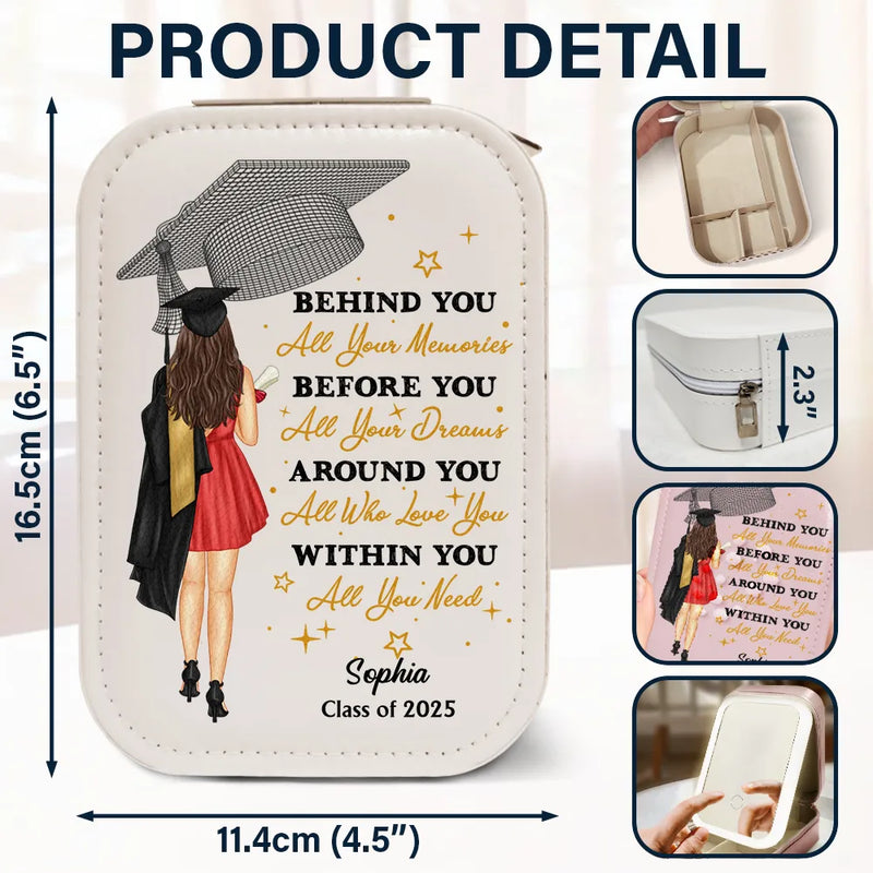 Gift For Yourself,Gift For Women,Gift For Men,Graduation,Happy - Behind You All Memories - Personalised Makeup Box With LED Mirror