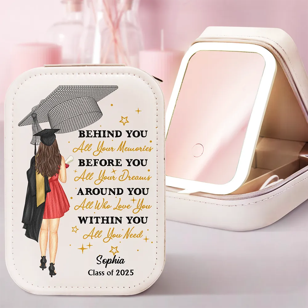 Graduation - Behind You All Memories - Personalized Makeup Box With LED Mirror

