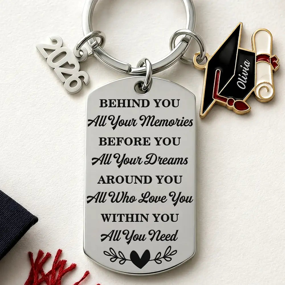 Gift For Yourself,Gift For Women,Gift For Men,Gift For Daughter,Gift For Son,Gift For Bestie,Graduation,Top Market,Non-Eng,Proud - Behind You All Memories - Personalized Stainless Steel Keychain