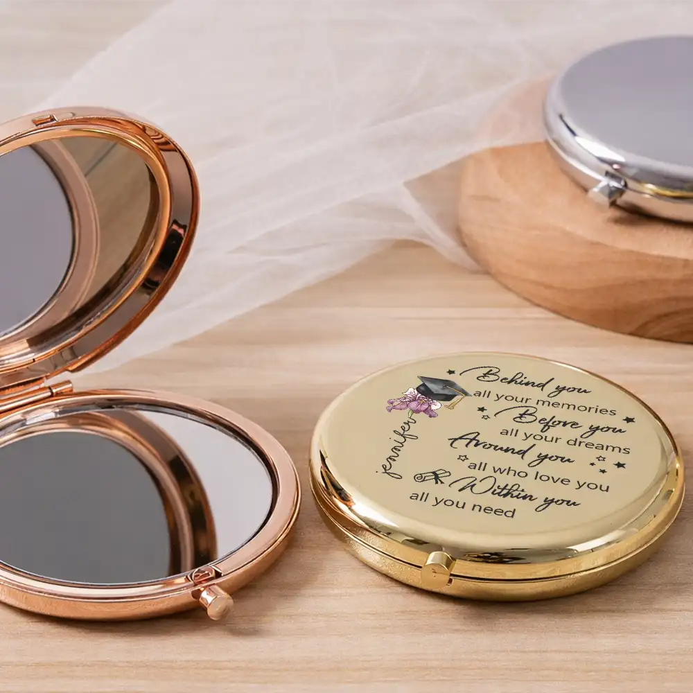 Graduation,Gift For Women,Gift For Men,Dad - Daughters (Adult),Gift For Daughter,Mom - Daughters (Adult),Dad - Sons,Gift For Son,Mom - Sons,Happy - Behind You All Memories Birth Flower - Personalized Compact Mirror