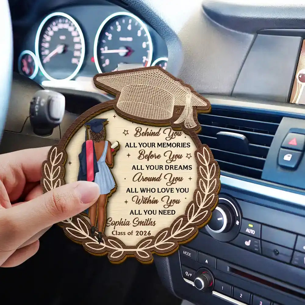 Graduation,Gift For Daughter,Gift For Son,Gift For Grandkids,Happy - Behind You All Your Memories - Personalized Custom Shaped Car Visor Clip