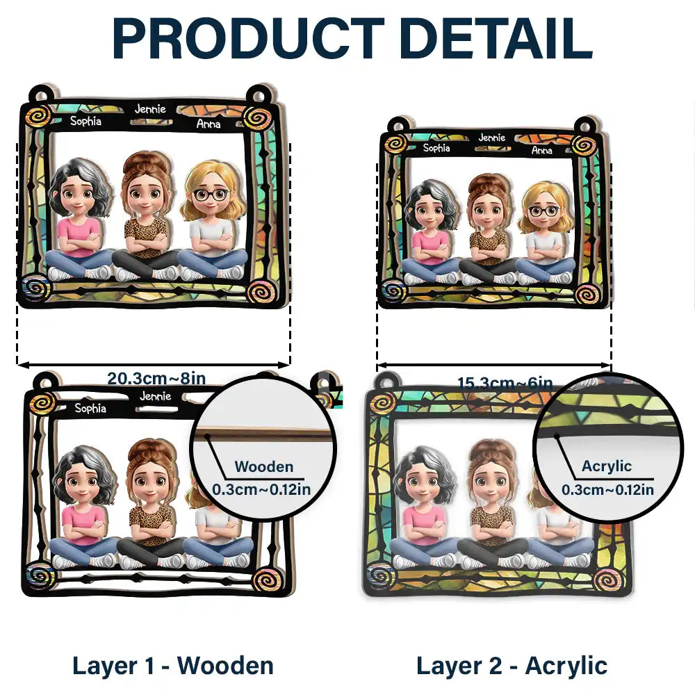 Gift For Bestie,Happy - Best Friend Sitting By The Window - Personalized Window Hanging Suncatcher Ornament