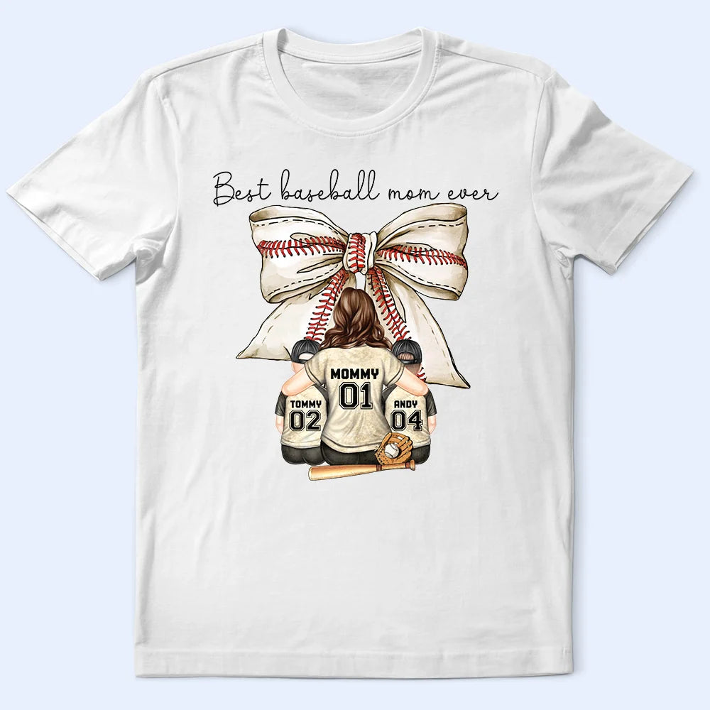 Best Baseball Mom Ever Coquette Bow - Personalized T Shirt