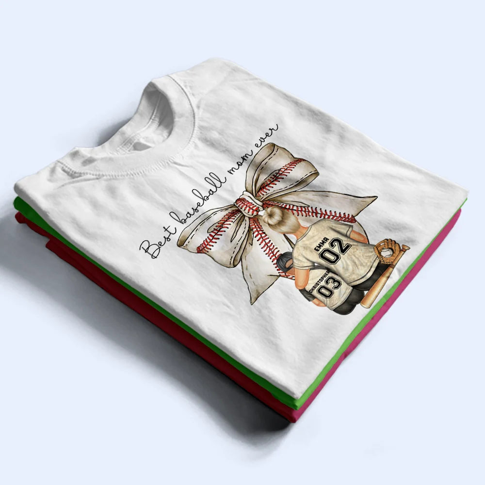 Gift For Mother,Baseball,Sport Mom,Happy - Best Baseball Mom Ever Coquette Bow - Personalized T Shirt