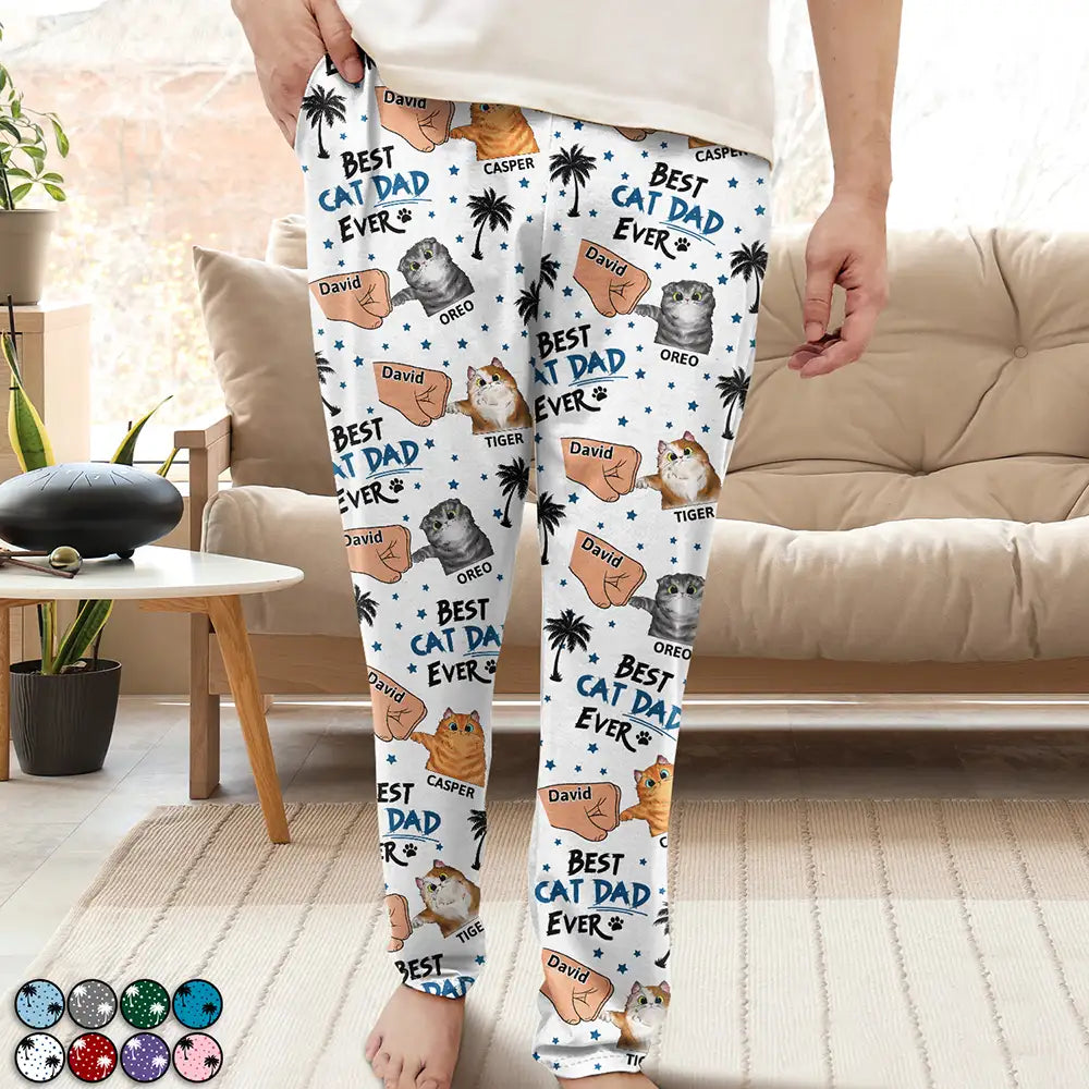 Funny,Christmas,Cat Dad - Best Cat Dad Ever - Personalized Pajama Pants