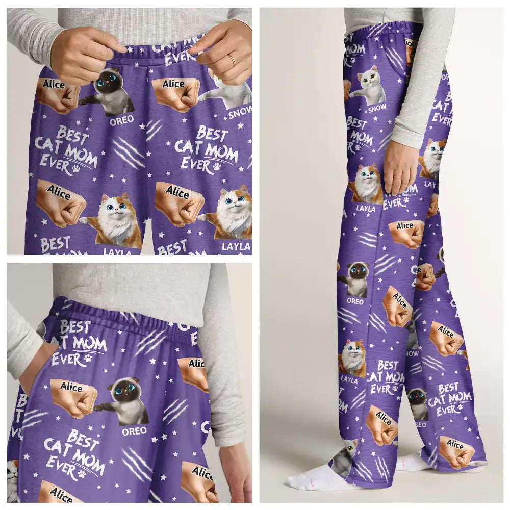 Cat Mom,Cat Lovers,Funny,Happy,Cat Dad - Best Cat Dad Mom Mum Ever - Personalized Pajama Pants