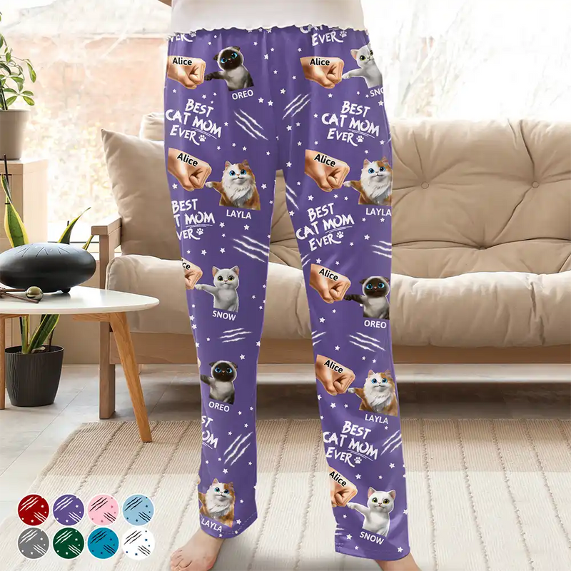 Cat Mom,Cat Lovers,Funny,Happy,Cat Dad - Best Cat Dad Mom Mum Ever - Personalized Pajama Pants