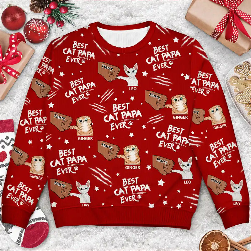 Cat Mom,Cat Lovers,Funny,Happy,Cat Dad - Best Cat Dad Mom Mum Ever - Personalized Unisex Ugly Sweater