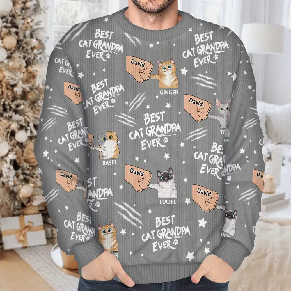 Cat Mom,Cat Lovers,Funny,Happy,Cat Dad - Best Cat Dad Mom Mum Ever - Personalized Unisex Ugly Sweater