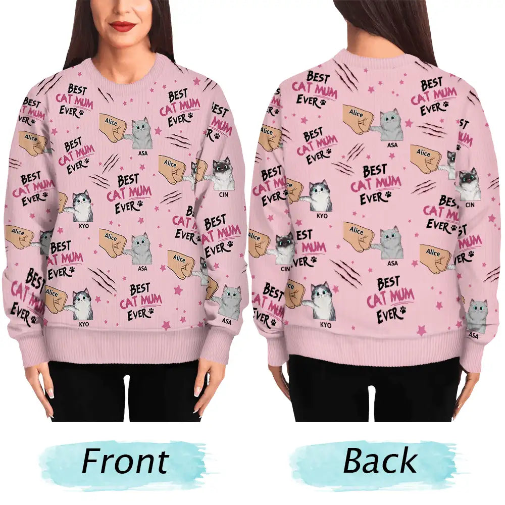 Cat Mom,Cat Lovers,Funny,Happy,Cat Dad - Best Cat Dad Mom Mum Ever - Personalized Unisex Ugly Sweater