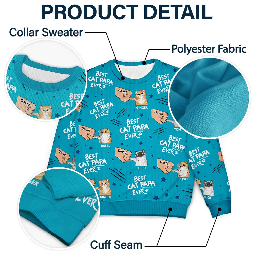 Cat Mom,Cat Lovers,Funny,Happy,Cat Dad - Best Cat Dad Mom Mum Ever - Personalized Unisex Ugly Sweater