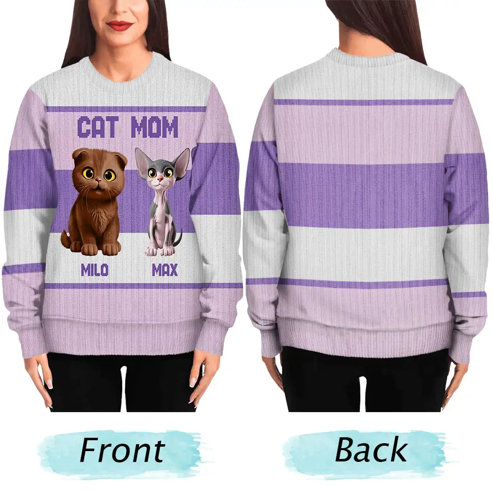Cat Lovers,Pet Lovers,Funny - Best Cat Mom Ever Funny 3D Cute Cats - Personalized Unisex Ugly Sweater