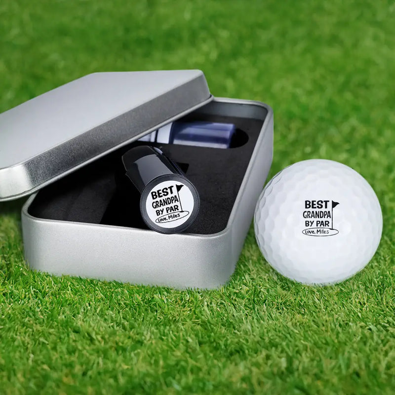 Happy, Sport Dad, Golf, Gift For Father, Gift For Men - Best Dad By Par - Personalized Golf Ball Stamp With Metal Storage Box
