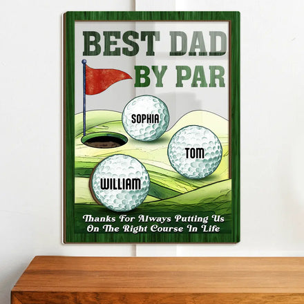 Best Dad By Par Golfing Father - Personalized 2-Layer Wood Acrylic Plaque