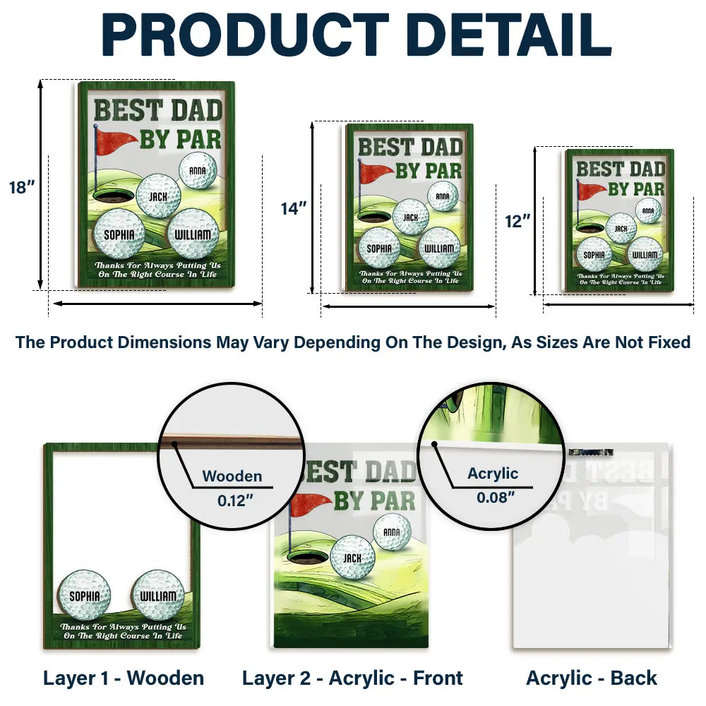 Gift For Father, Golf, Love - Best Dad By Par Golfing Father - Personalized 2-Layer Wood Acrylic Plaque