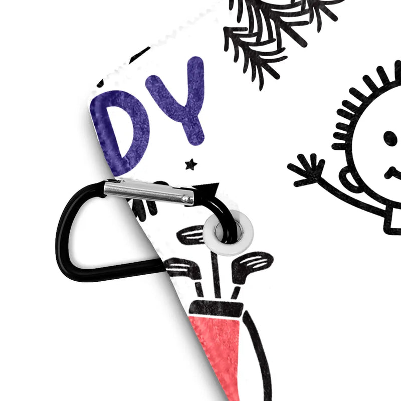 Happy, Golf, Dad's Hobby, Sport Dad, Gift For Father, Gift For Grandpa, Grandpa's Hobby, Gift For Husband - Best Dad By Par Stick Figures Kid Pet - Personalized Golf Towel