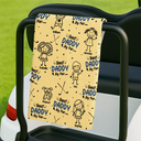 Happy,Golf,Dad's Hobby,Sport Dad,Gift For Father,Gift For Grandpa,Grandpa's Hobby,Gift For Husband - Best Dad By Par Stick Figures Kid & Pet - Personalized Golf Towel