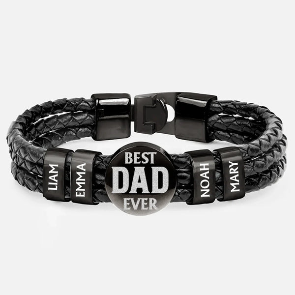 Gift For Father,Parents,Gift For Mother,Happy,Gift For Husband,Gift For Wife,Gift For Grandpa,Gift For Grandma - Best Dad Ever - Personalized Leather Braided Bracelet