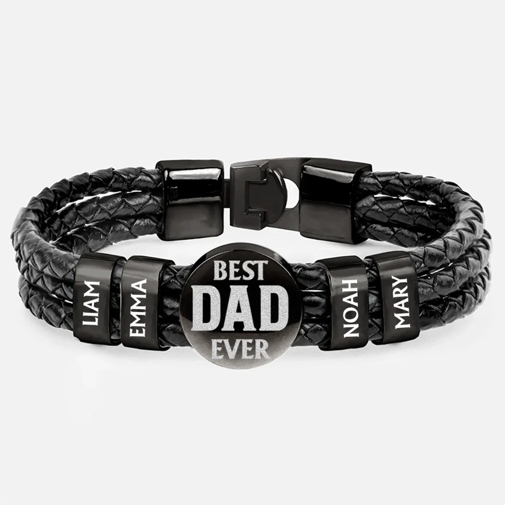 Best Dad Ever - Personalized Leather Braided Bracelet