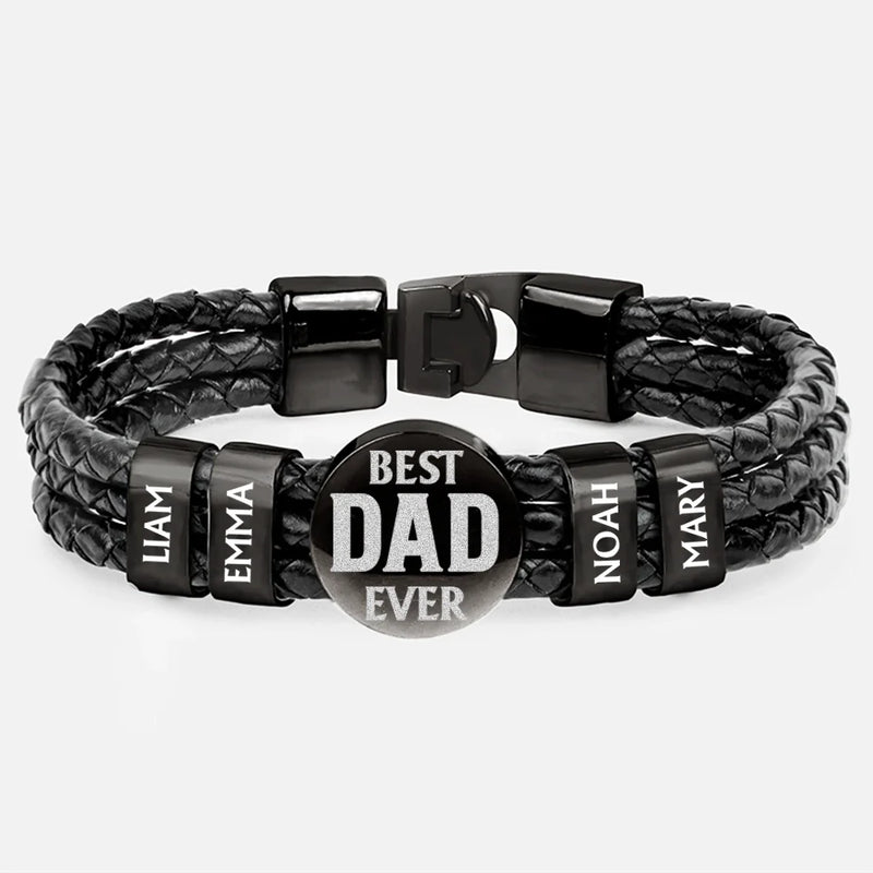 Gift For Father,Parents,Gift For Mother,Happy,Gift For Husband,Gift For Wife,Gift For Grandpa,Gift For Grandma - Best Dad Ever - Personalized Leather Braided Bracelet
