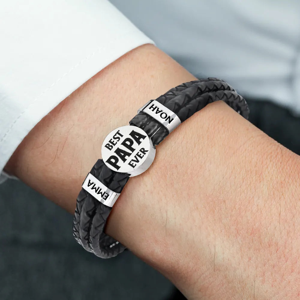Gift For Father,Parents,Gift For Mother,Happy,Gift For Husband,Gift For Wife,Gift For Grandpa,Gift For Grandma - Best Dad Ever - Personalized Leather Braided Bracelet