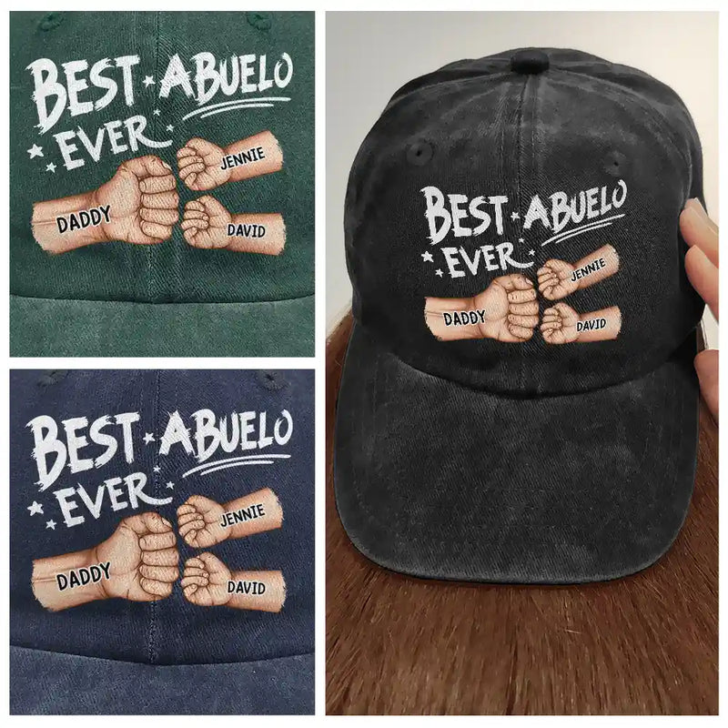 Happy, Gift For Father, Gift For Husband, Gift For Grandpa, Gift For Men - Best Dad Ever - Personalized Vintage Washed Denim Cap