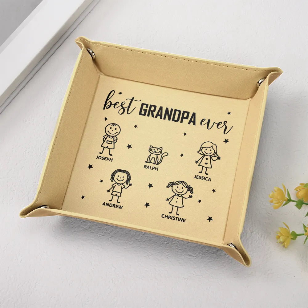 Dad - Children, Grandpa - Grandkids, Gift For Grandpa, Gift For Father, Funny - Best Dad Ever Figure Sticks - Personalized Leather Valet Tray
