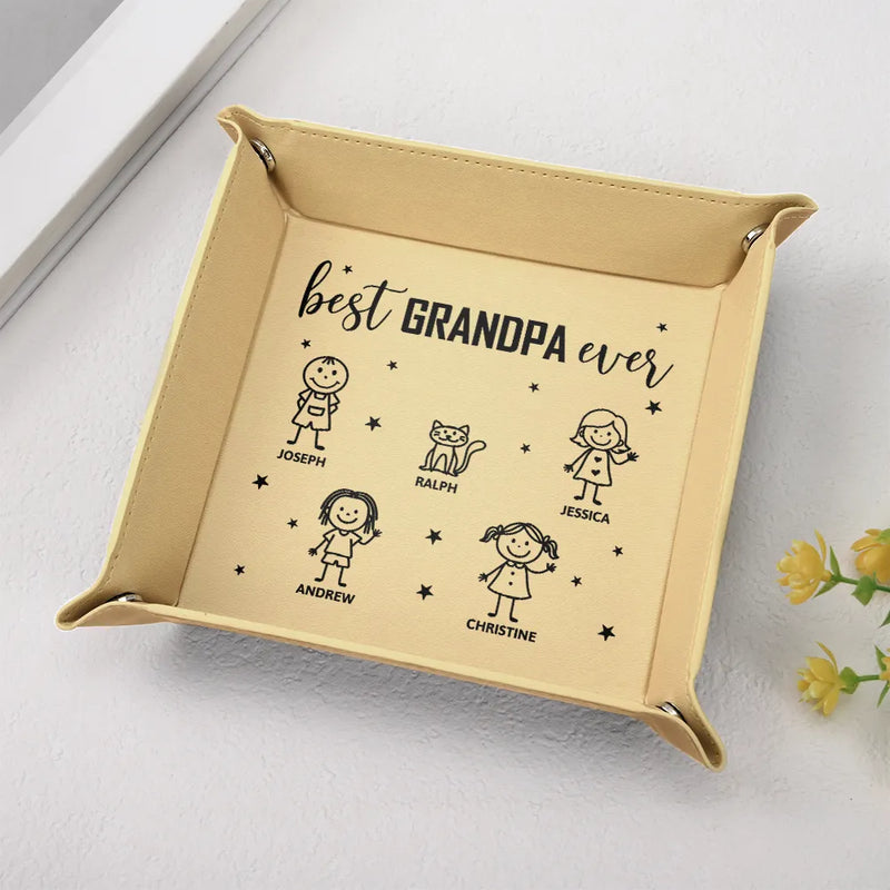 Dad - Children, Grandpa - Grandkids, Gift For Grandpa, Gift For Father, Funny - Best Dad Ever Figure Sticks - Personalized Leather Valet Tray