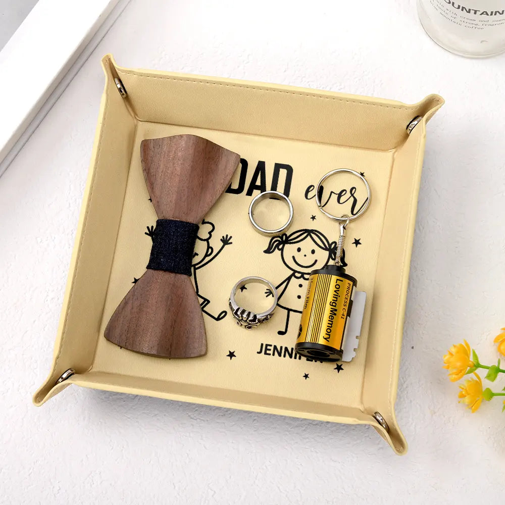 Dad - Children, Grandpa - Grandkids, Gift For Grandpa, Gift For Father, Funny - Best Dad Ever Figure Sticks - Personalized Leather Valet Tray