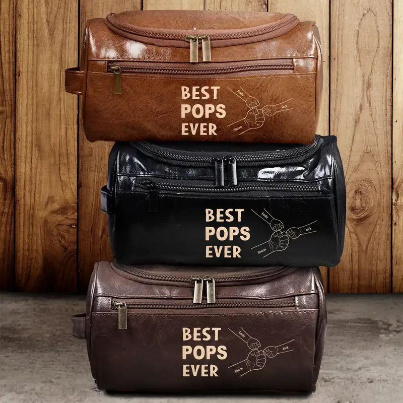 Gift For Yourself,Gift For Men,Gift For Grandpa,Gift For Father,Dad,Children - Best Dad Ever Fist Bump - Personalized Leather Toiletry Bag