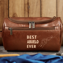 Gift For Yourself,Gift For Men,Gift For Grandpa,Gift For Father,Dad,Children - Best Dad Ever Fist Bump - Personalized Leather Toiletry Bag
