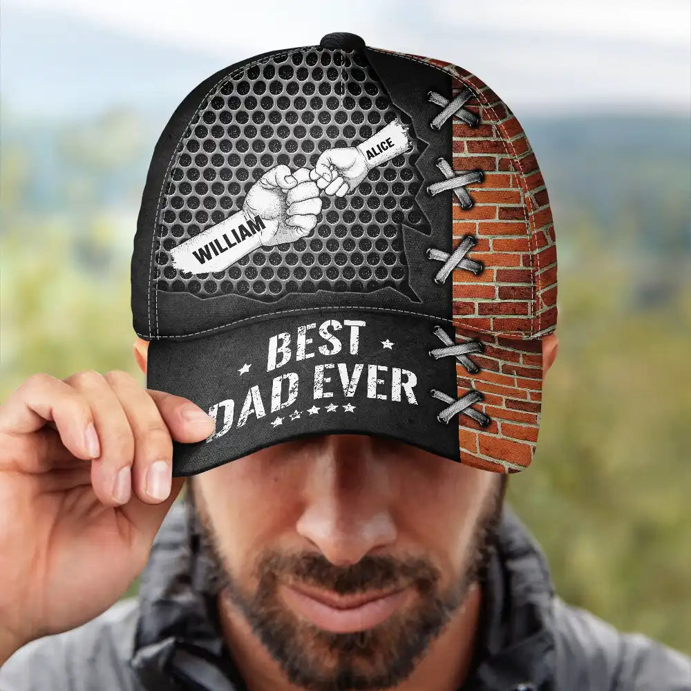 Gift For Father,Funny,Dad,Children - Best Dad Ever Fist Bump Silver - Personalized Classic Cap
