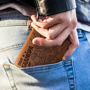 Best Dad Ever Fist Punch Faux-Stitched Effect - Personalized Leather Wallet