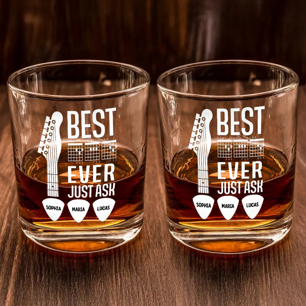 Guitar,Gift For Father,Gift For Grandpa,Happy - Best Dad Ever Guitar Headstock Custom Kid Names - Personalized Whiskey Glass