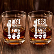 Guitar,Gift For Father,Gift For Grandpa,Happy - Best Dad Ever Guitar Headstock Custom Kid Names - Personalized Whiskey Glass