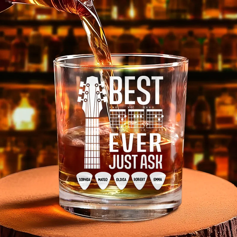 Guitar,Gift For Father,Gift For Grandpa,Happy - Best Dad Ever Guitar Headstock Custom Kid Names - Personalized Whiskey Glass