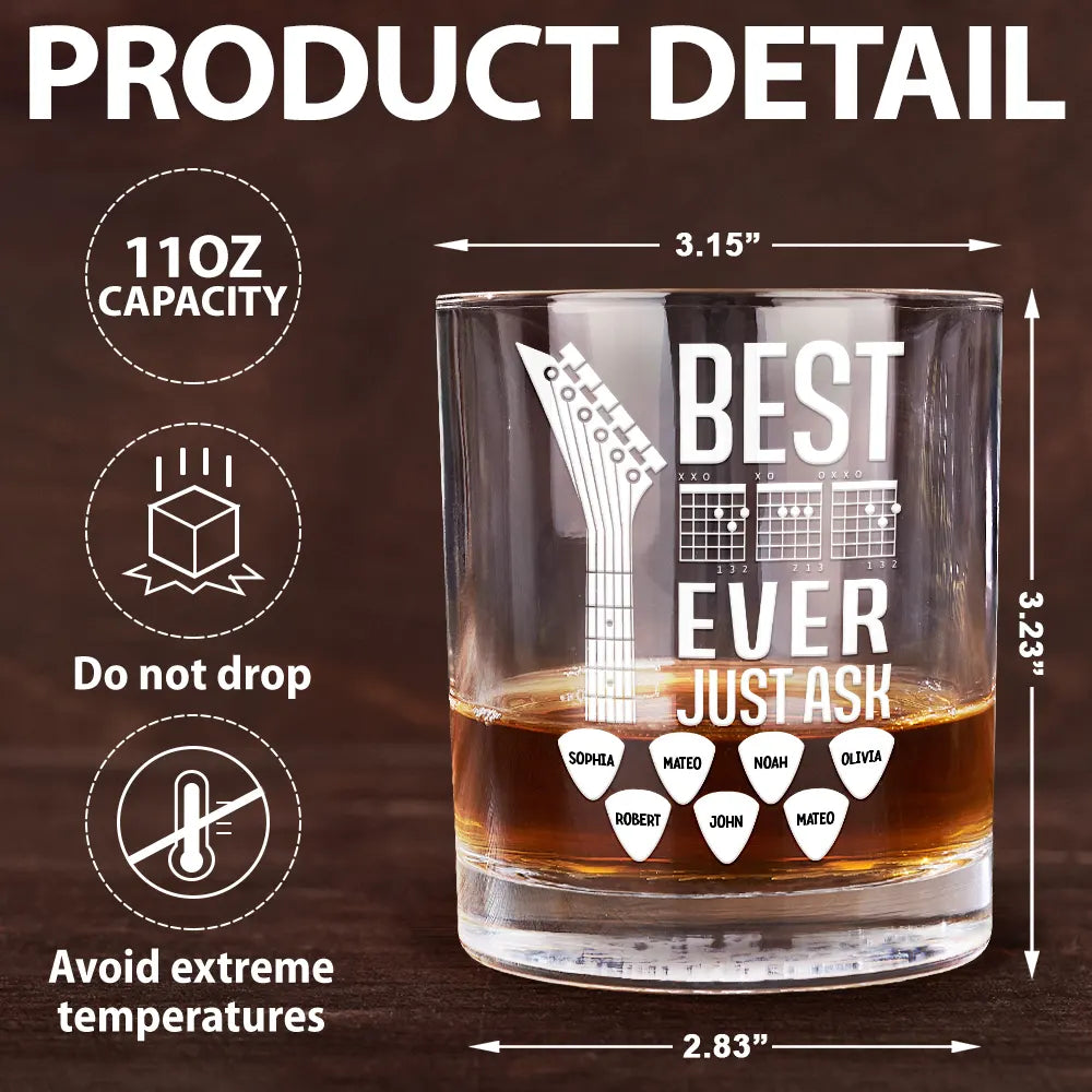 Guitar,Gift For Father,Gift For Grandpa,Happy - Best Dad Ever Guitar Headstock Custom Kid Names - Personalized Whiskey Glass