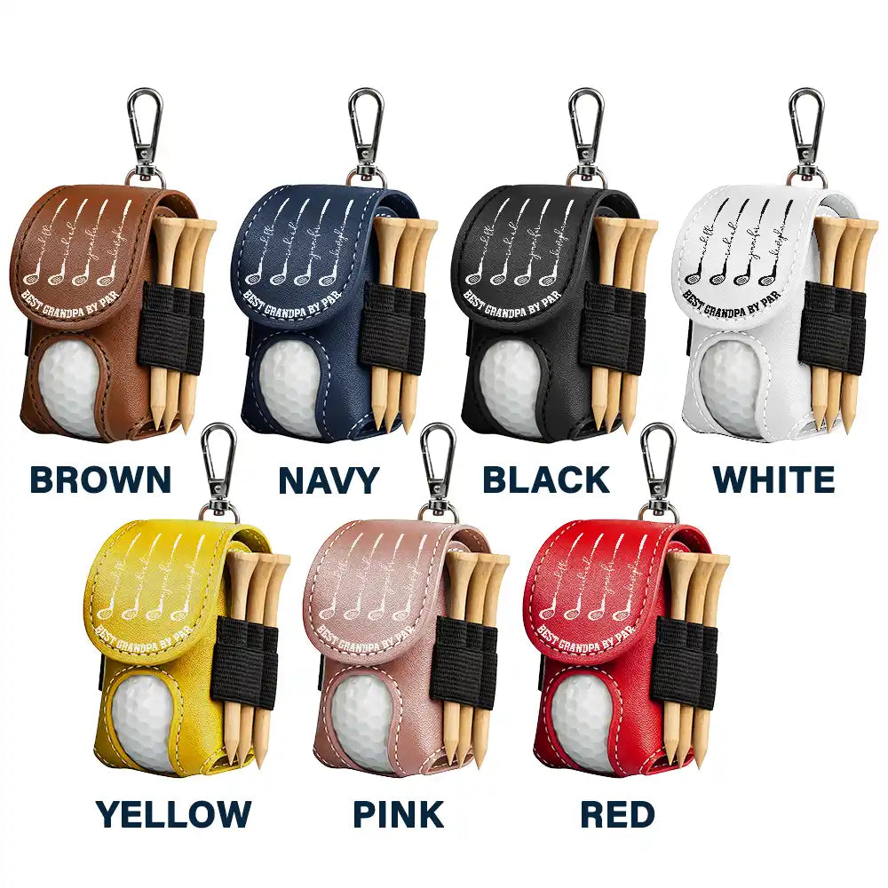 Gift For Grandpa,Gift For Father,Golf,Non-Eng,Icon,Proud - Best Dad Grandpa By Par Golf Clubs - Personalized Leather Golf Ball Holder