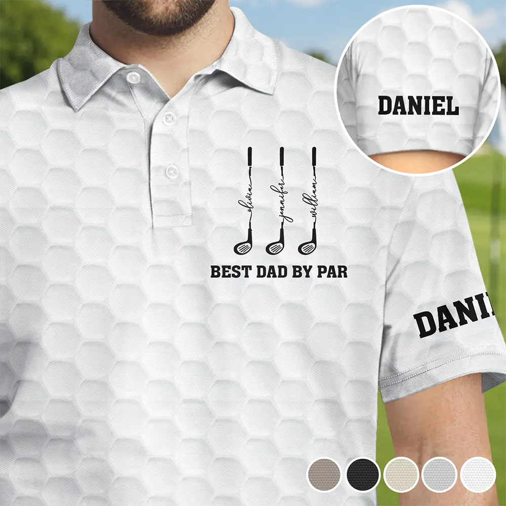 Gift For Father,Gift For Grandpa,Golf,Summer,Non-Eng,Icon,Proud - Best Dad Grandpa By Par Golf Clubs - Personalized Polo Shirt