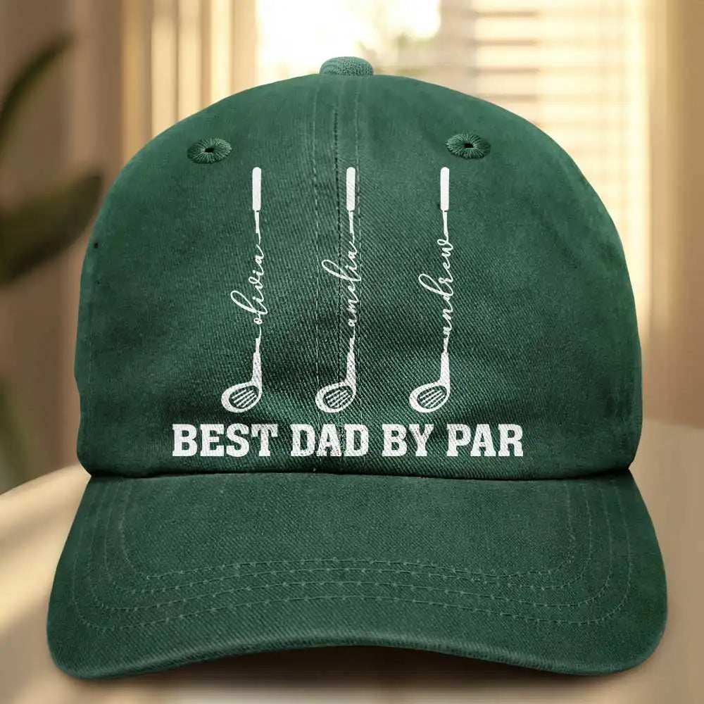 Best Dad Grandpa By Par Golf Clubs - Personalized Vintage Washed Denim Cap