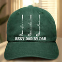 Gift For Grandpa,Gift For Father,Golf,Non-Eng,Icon,Proud - Best Dad Grandpa By Par Golf Clubs - Personalized Vintage Washed Denim Cap