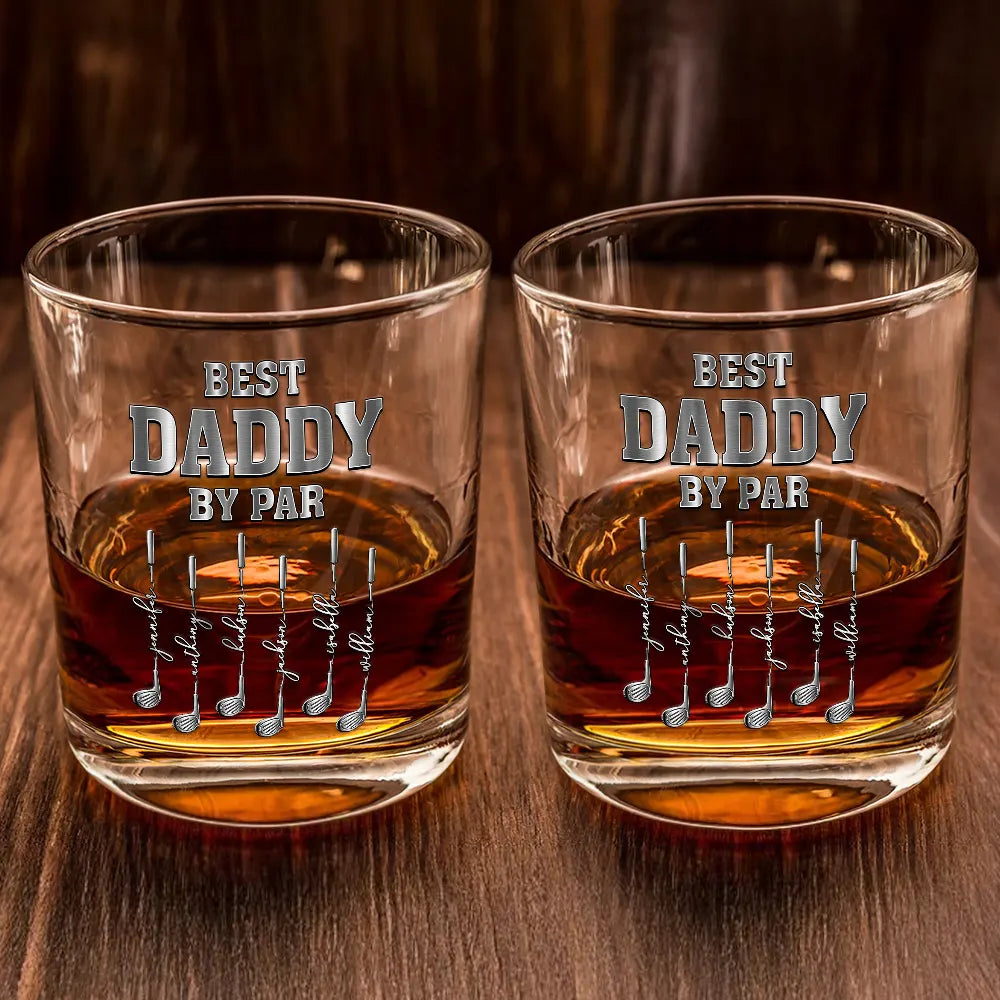 Gift For Father,Gift For Grandpa,Golf,Happy - Best Dad Grandpa By Par Golf Clubs - Personalized Whiskey Glass