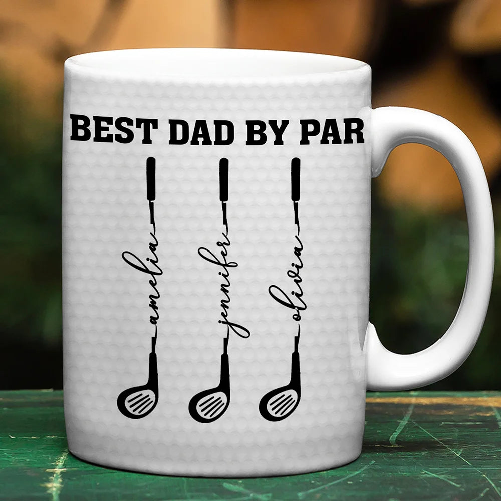 Gift For Grandpa,Gift For Father,Golf,Non-Eng,Icon,Proud - Best Dad Grandpa By Par Golf Clubs - Personalized White Edge-to-Edge Mug