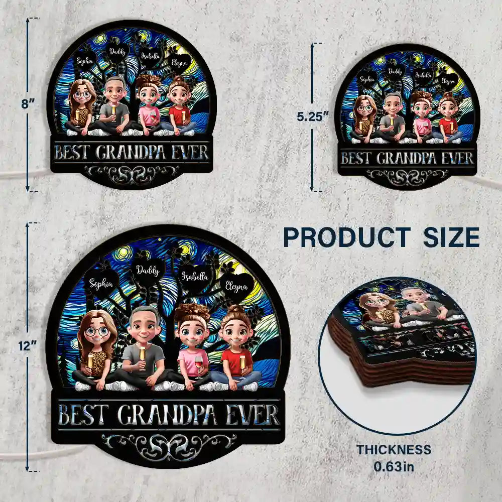 Gift For Father, Gift For Grandpa, Happy - Best Dad Grandpa Ever - Personalized LED Light Wooden Plaque