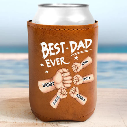 Best Dad Grandpa Ever - Personalized Leather Can Cooler