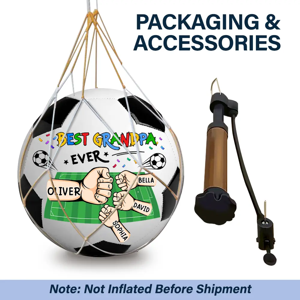 Gift For Father, Top Market, Football (Soccer), Confident, Summer Soccer Games, Vector, Alternating Color Text - Best Dad Grandpa Ever - Personalized Soccer Ball