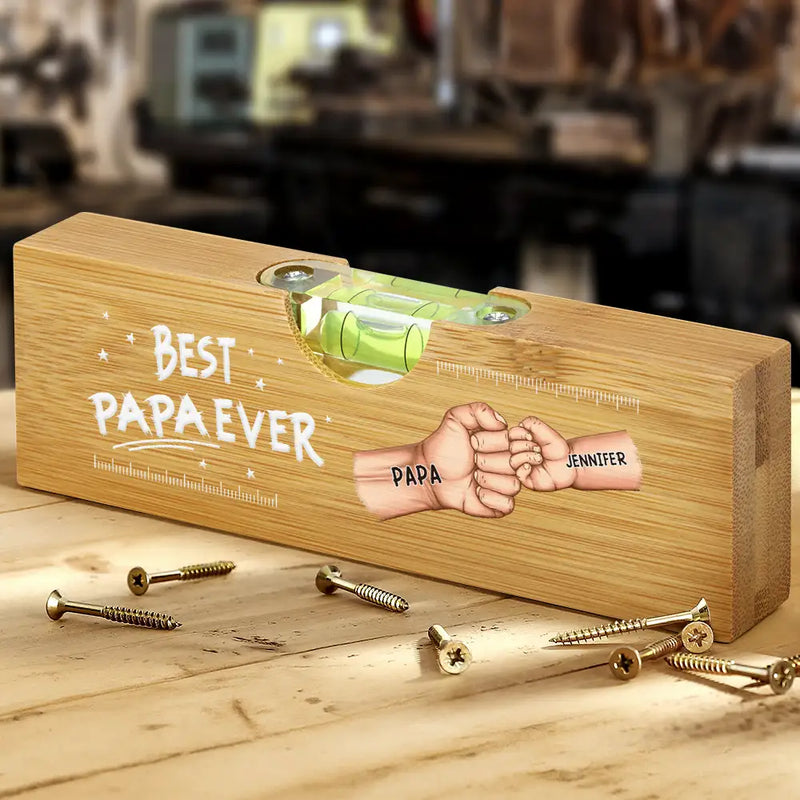 Gift For Father,Gift For Grandpa - Best Dad Grandpa Ever Fist Bump - Personalized Bottle Opener Wood Level