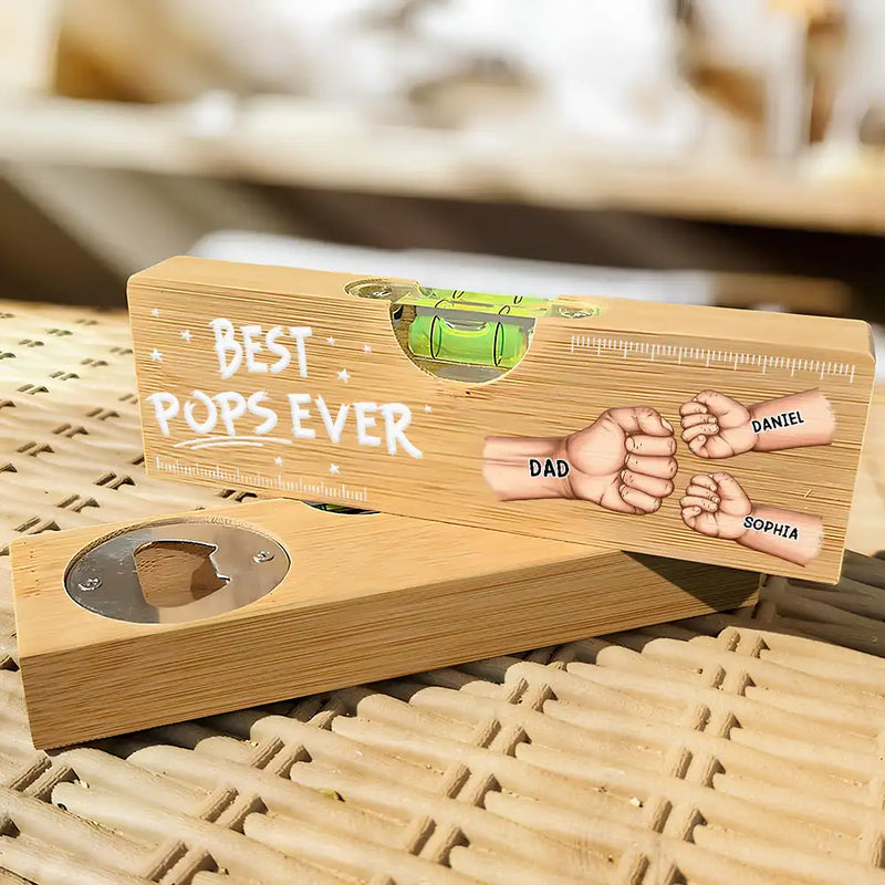 Gift For Father,Gift For Grandpa - Best Dad Grandpa Ever Fist Bump - Personalized Bottle Opener Wood Level