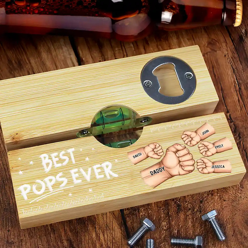Gift For Father,Gift For Grandpa - Best Dad Grandpa Ever Fist Bump - Personalized Bottle Opener Wood Level